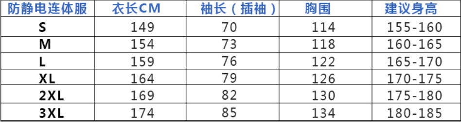 防靜電大褂尺寸圖